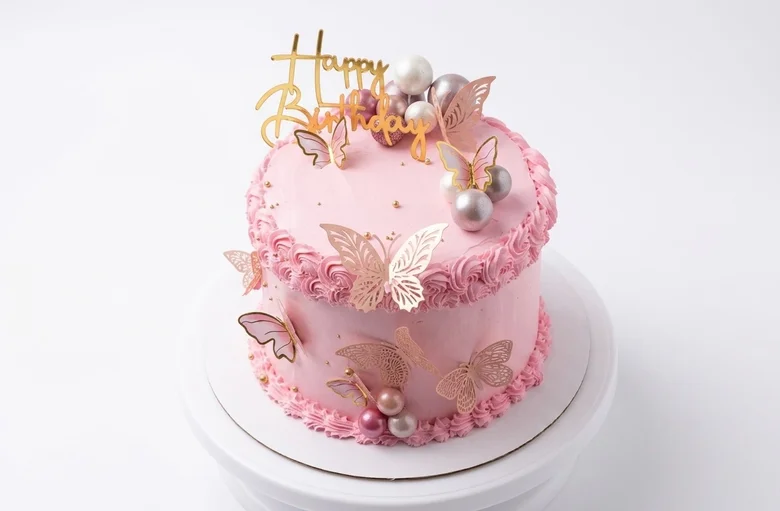 Pink butterfly Happy Birthday custom cake - Winnipeg custom cakes by Crumbs & Cravings